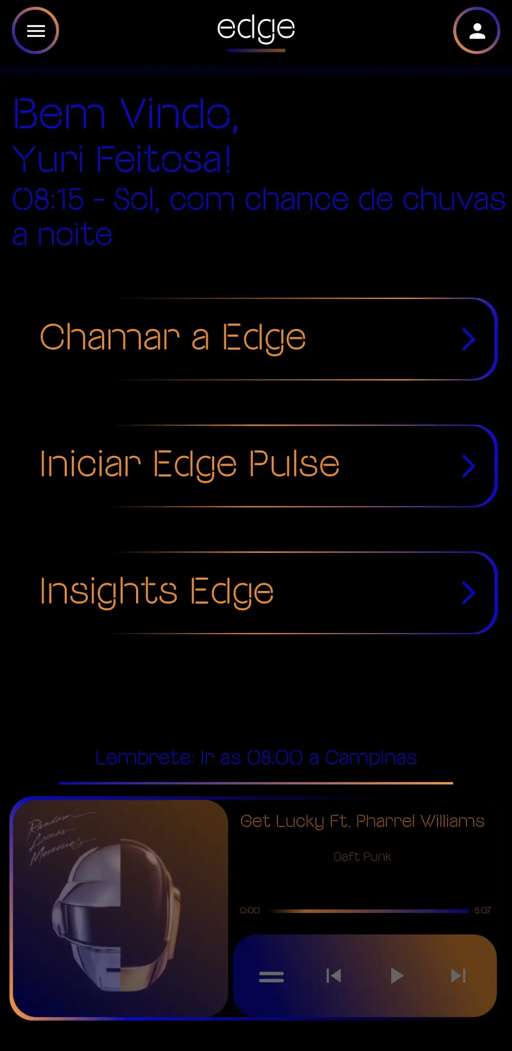 Primeiro protótipo da tela inicial da Edge feito no FlutterFlow